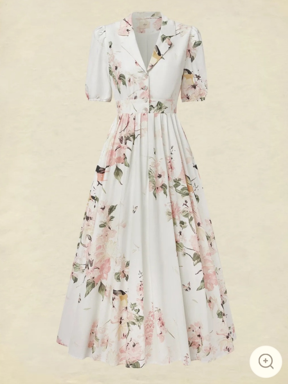 NWT Chillinen White Bird Floral Linen Dress with Puff Sleeves size L - Picture 9 of 15